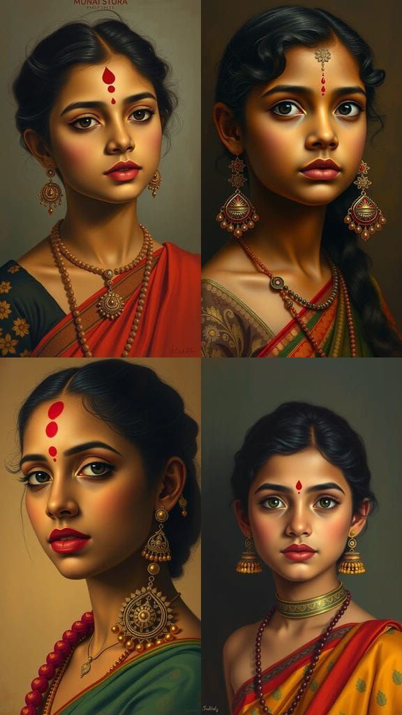 Portrait of a Graceful Tamil Girl with Traditional Adornment...