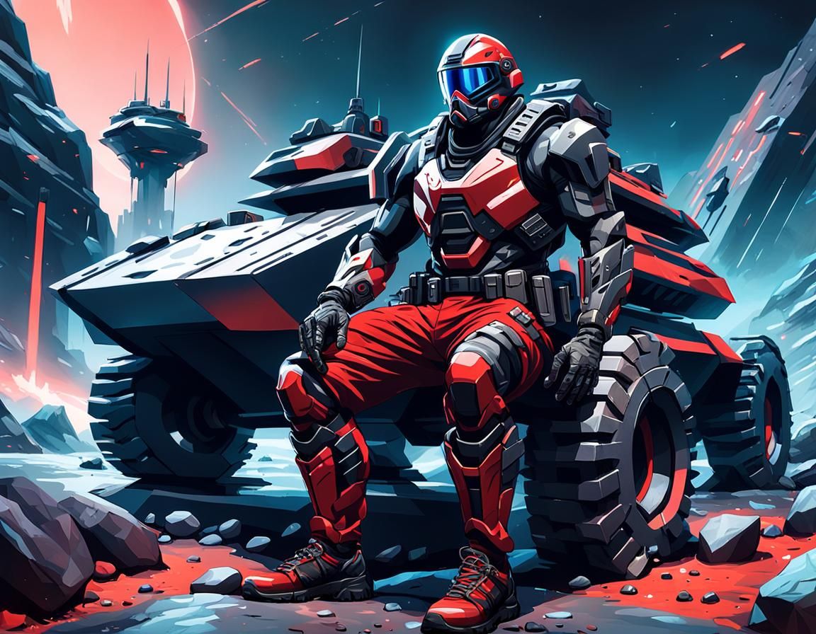 Futuristic Soldier Resting at Military Outpost