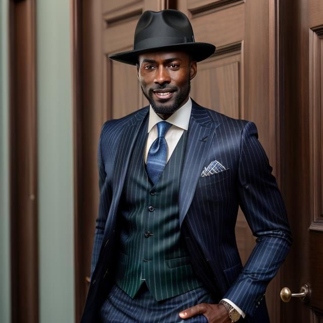 Handsome Man in Blue Suit and Fedora