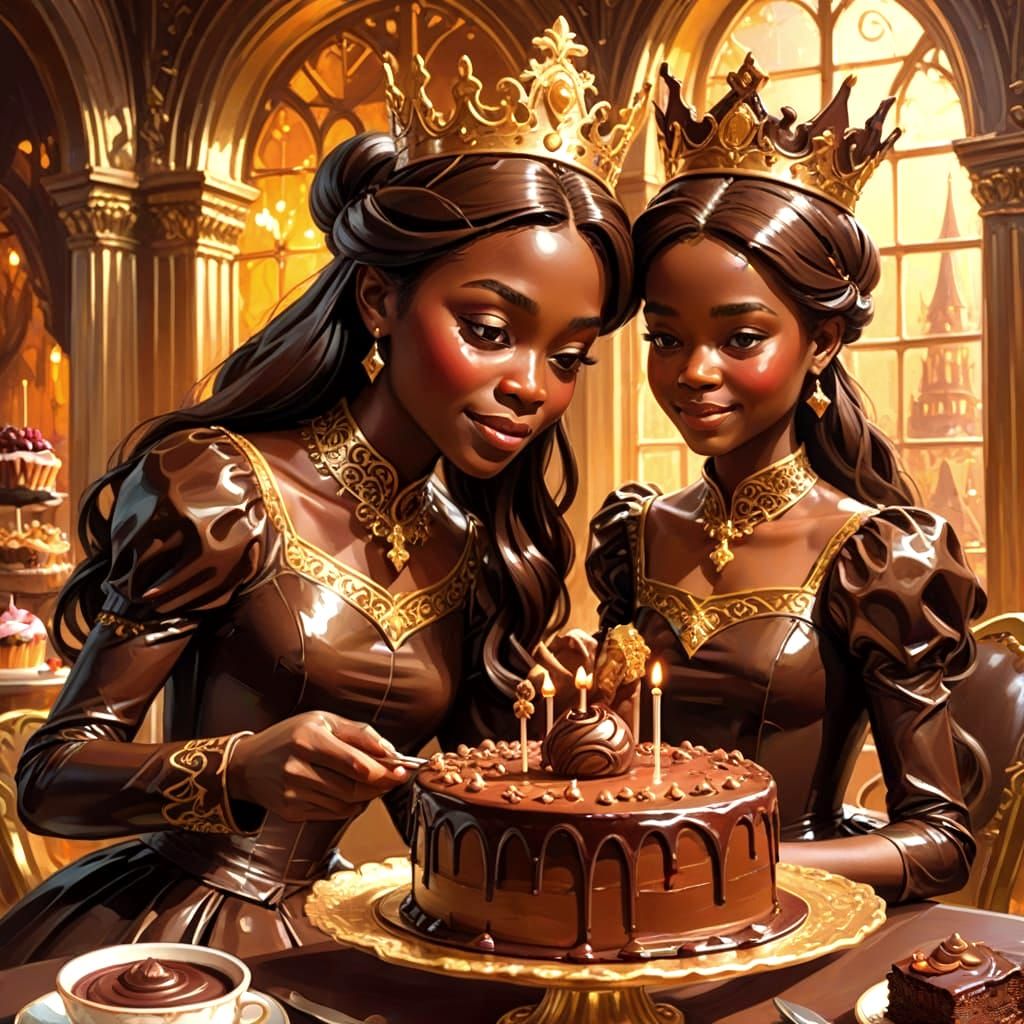 Chocolate Queen and Princess Enjoying Cake
