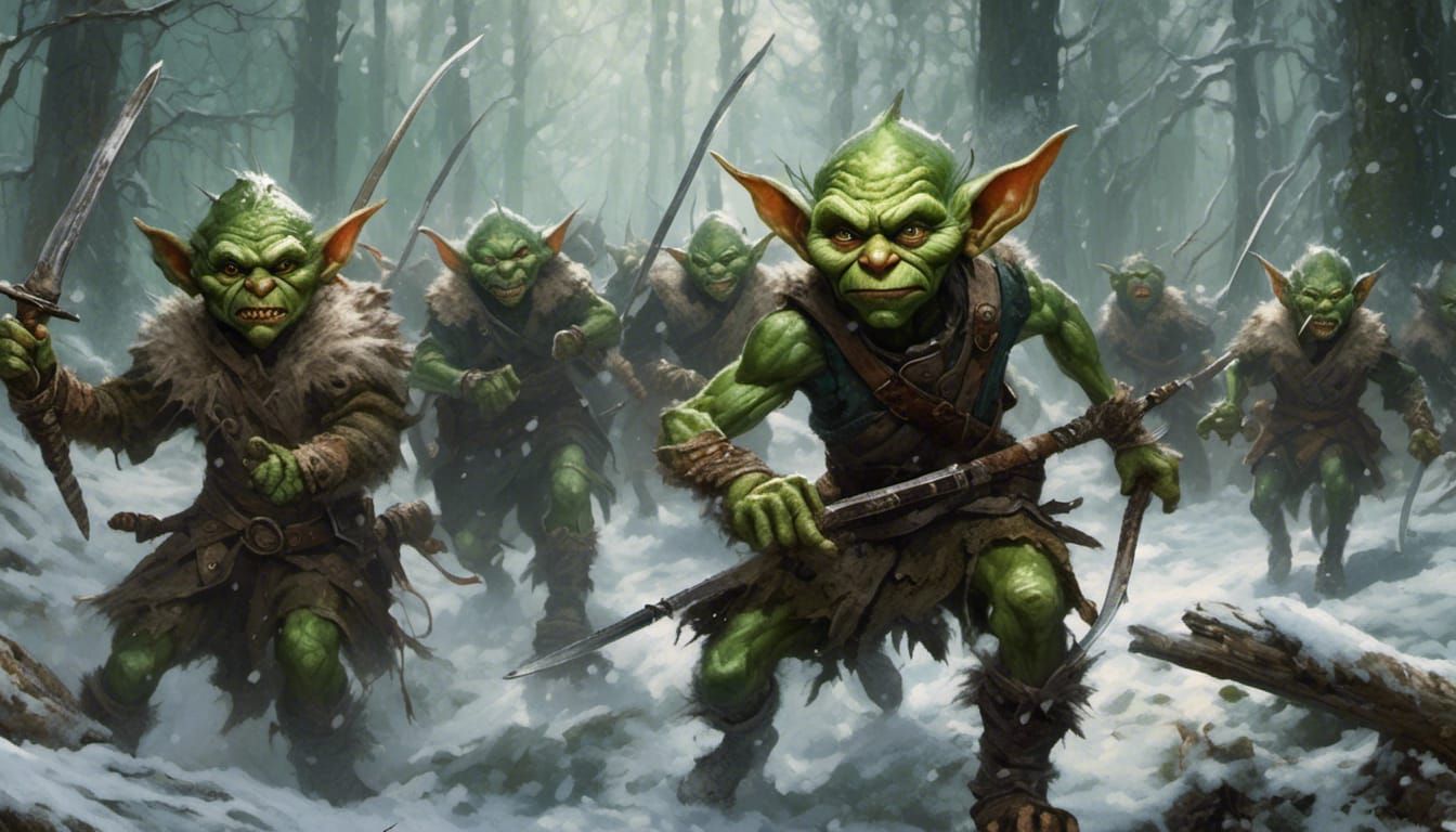 Hyperrealistic Goblins Attack in Snowy Woods