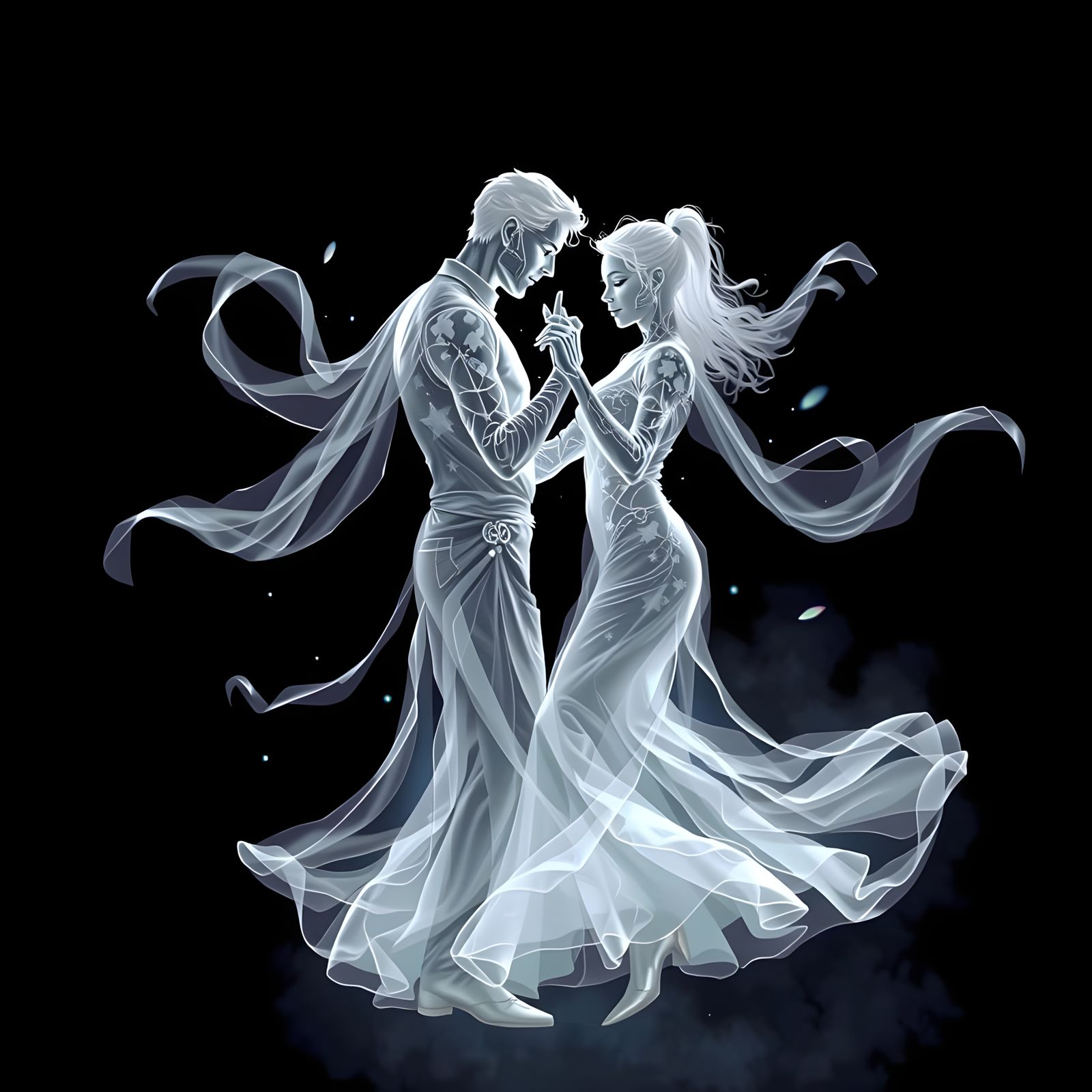 Ethereal Tango Dancers in a Whirling Black Vortex