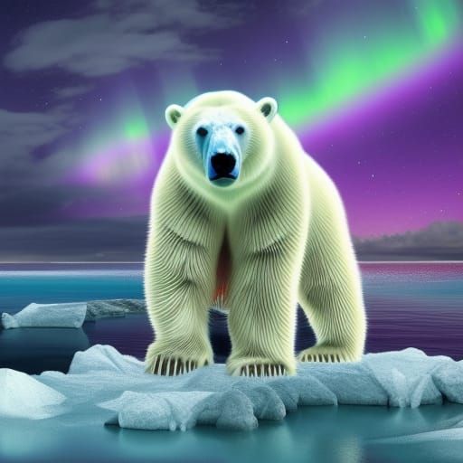 Rainbow Aurora Borealis Illuminates Polar Bear