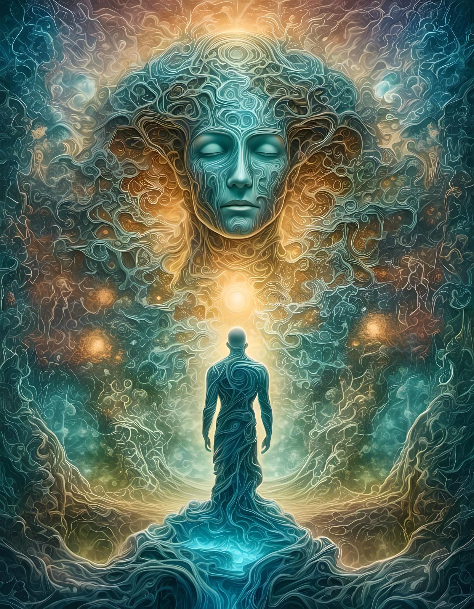 Meditative Mindscape: Hyperrealistic Tech-Fantasy Art