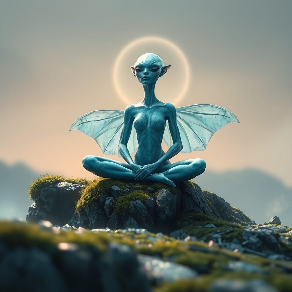 Serene Alien Goddess in Cosmic Landscape