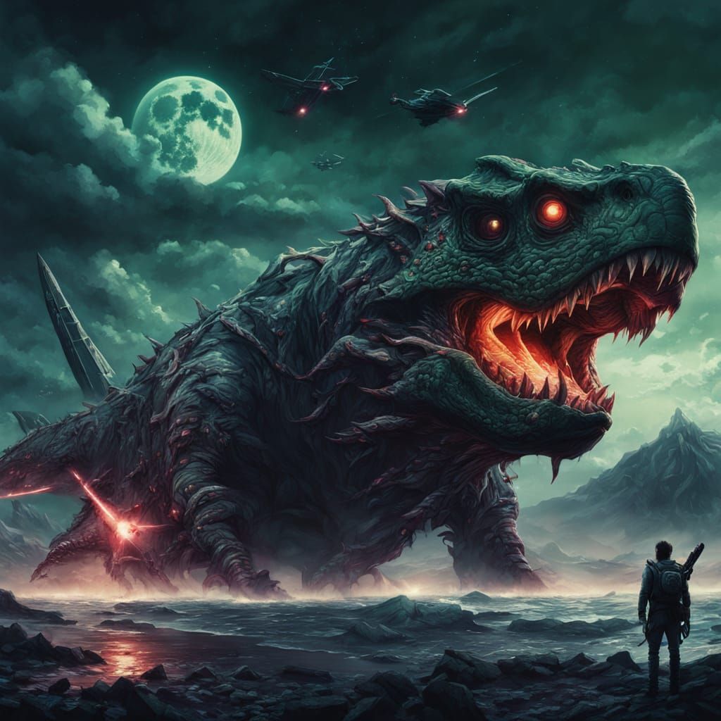 Galactic Sea Monster Battles Star Ship in Epic Cosmic Confro...