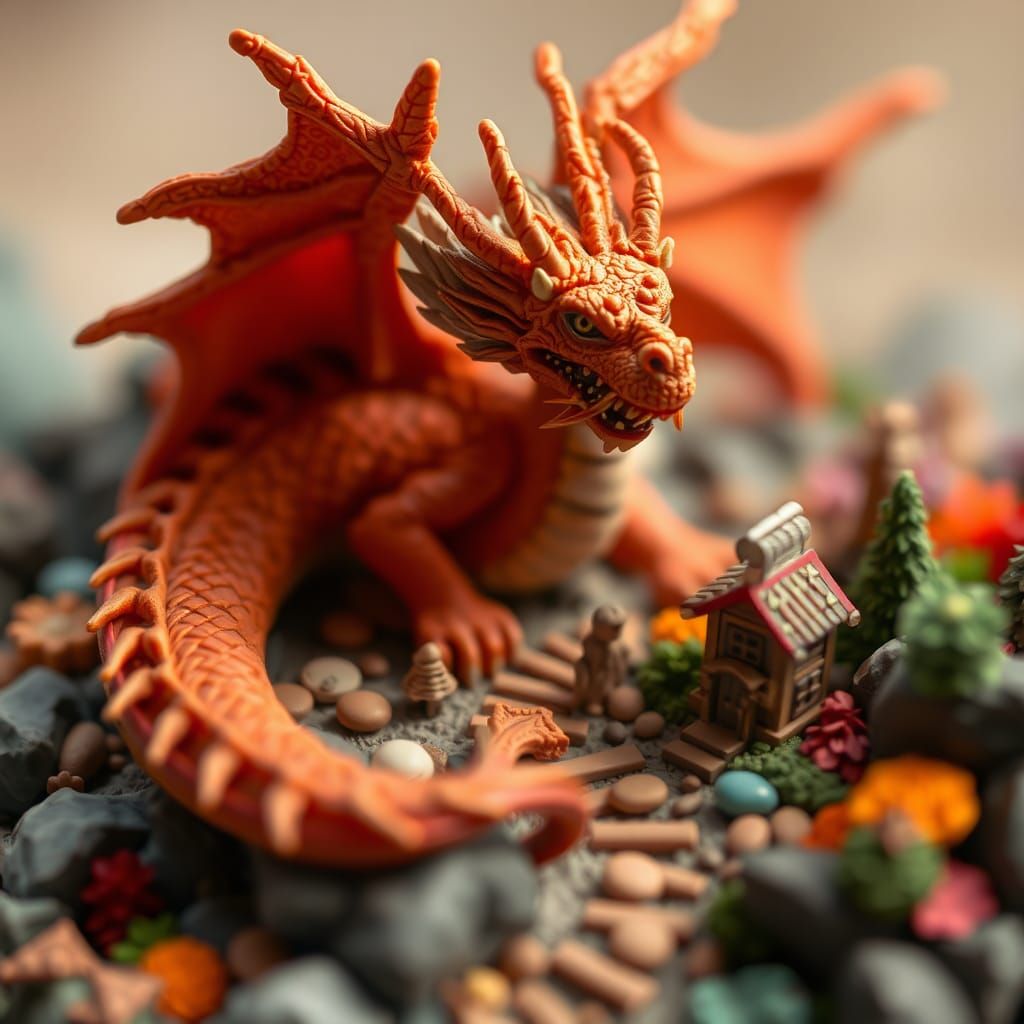 a clay, play doh, overlapping intricate scene, everything is miniature, zoomed out as if painted, gorgeous colors and te...