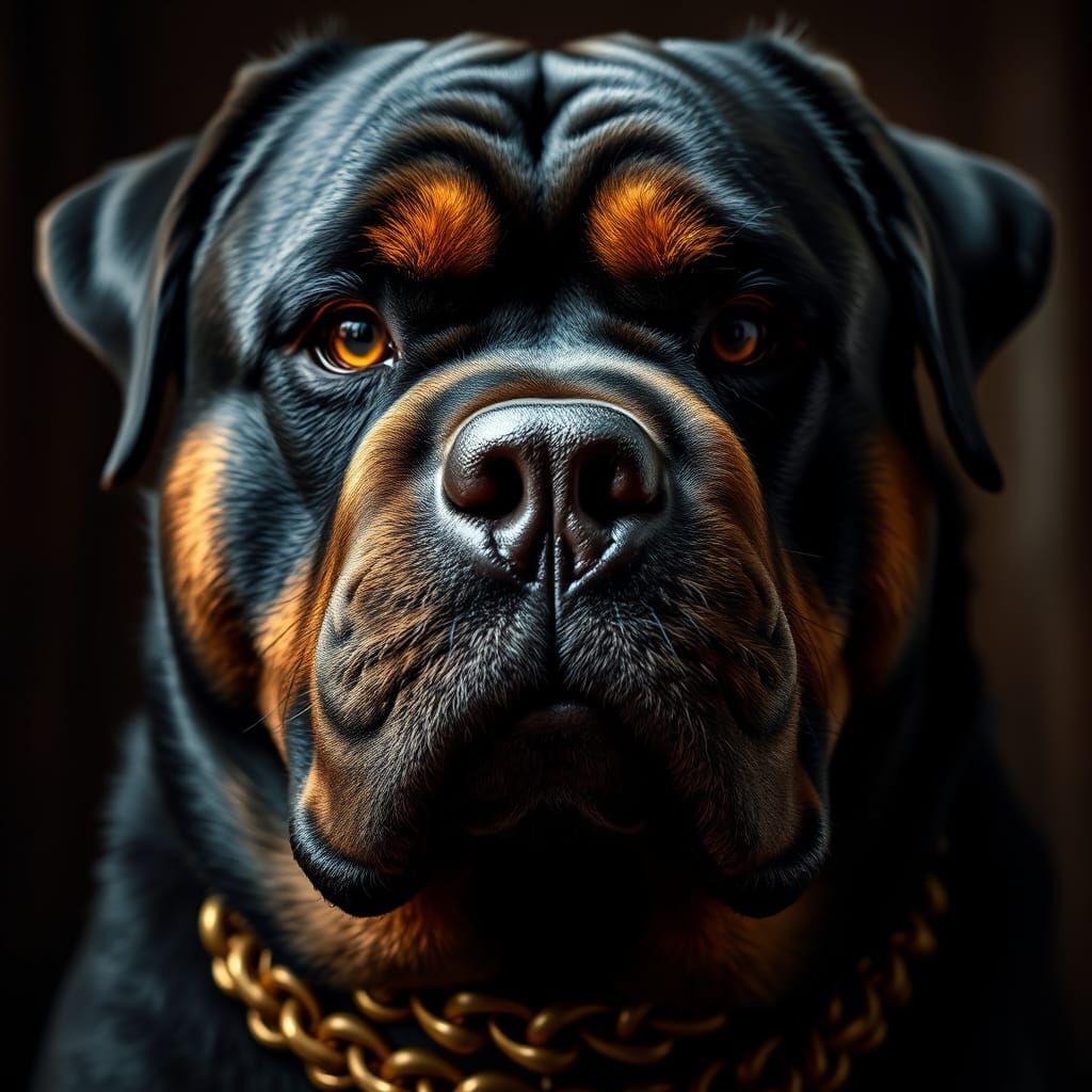 Majestic Rottweiler Portrait with Golden Necklace