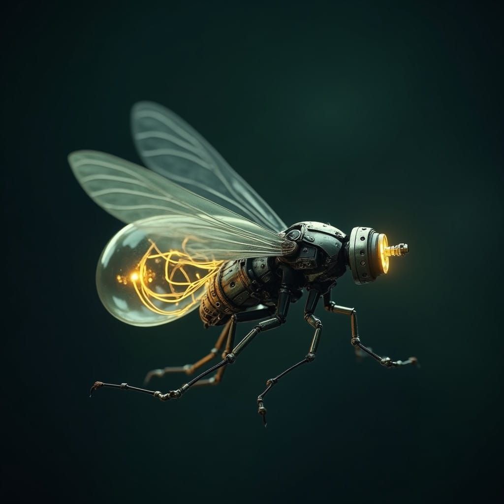Mechanical Firefly Shines in Cinematic Night Sky