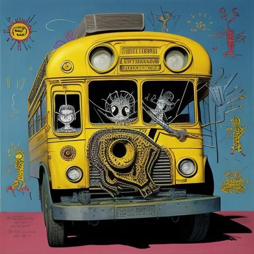 Magic School Bus in Basquiat and Haring Style