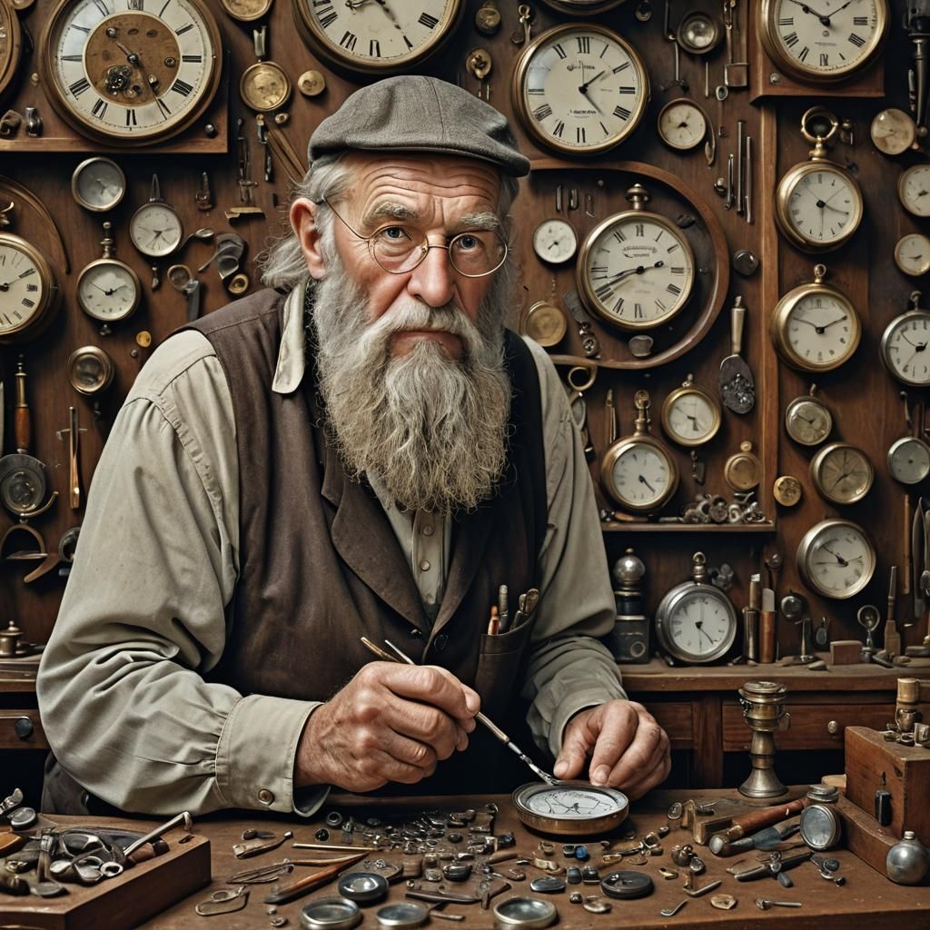 Watchmaker at Work in Hyperrealistic Detail