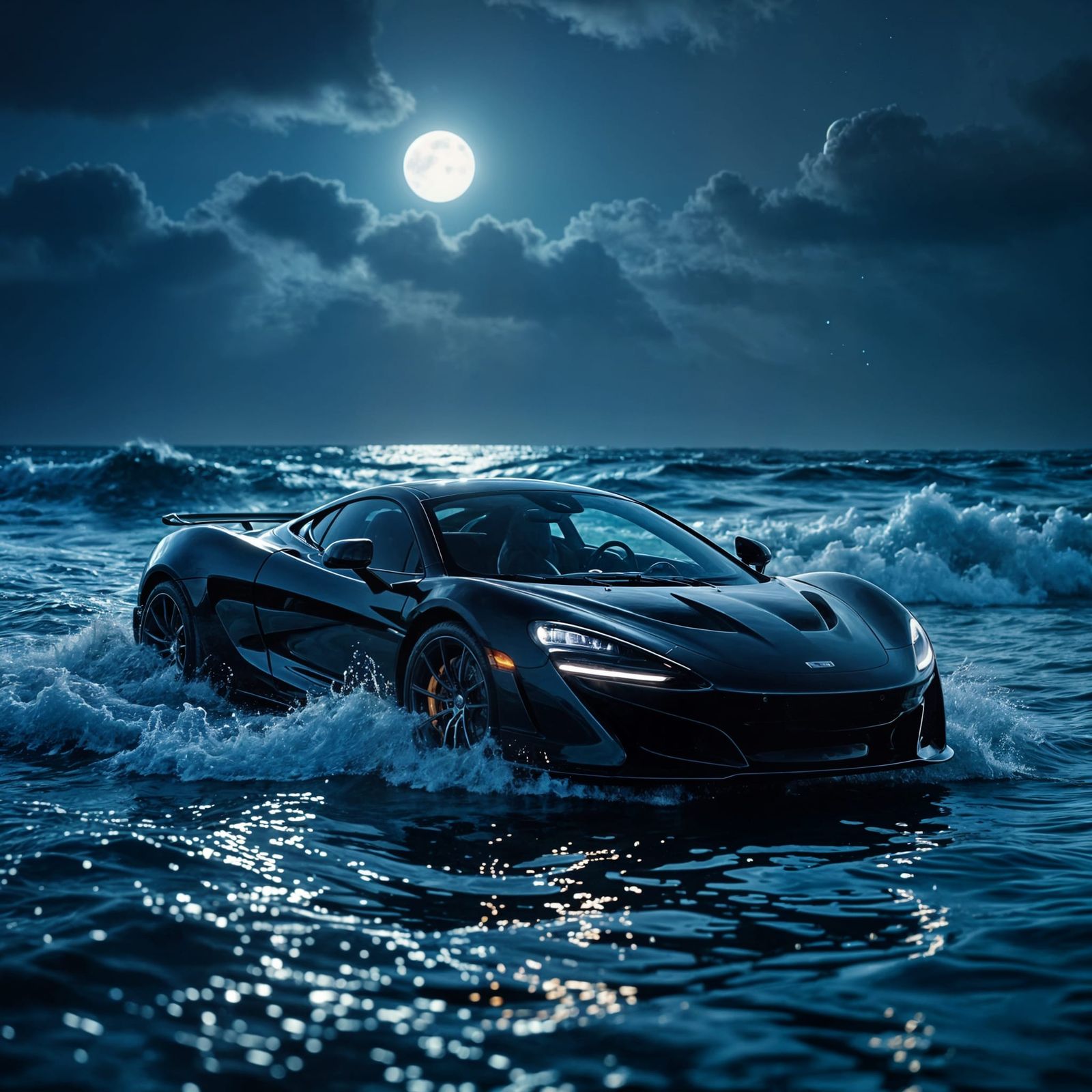 McLaren Floats on Ocean Under Moonlight