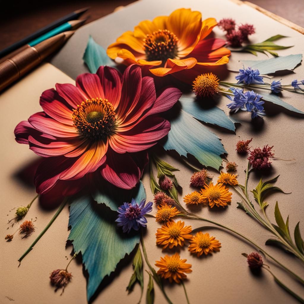 Hyperrealistic Flower Drawings in Old Sketchbook