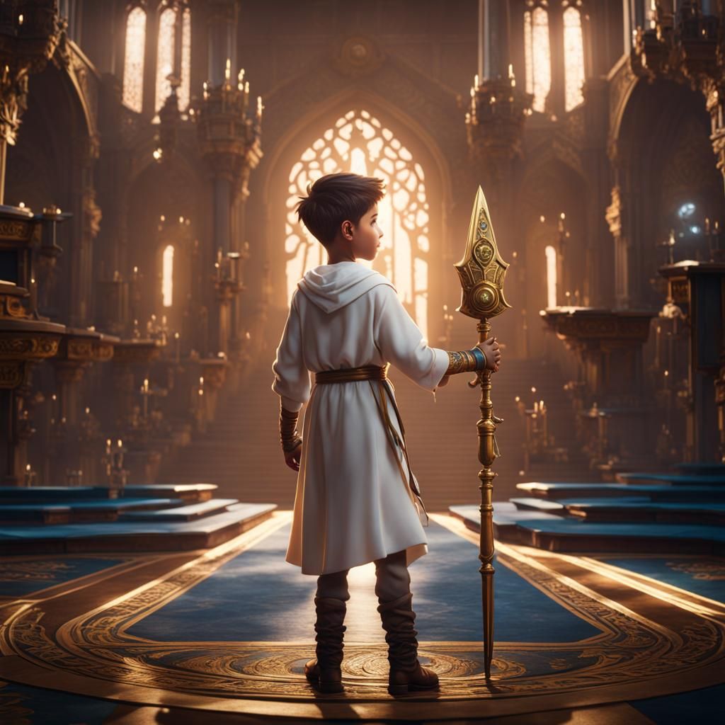 Boy with Scepter on Phone Screen: Fantasy Concept Art