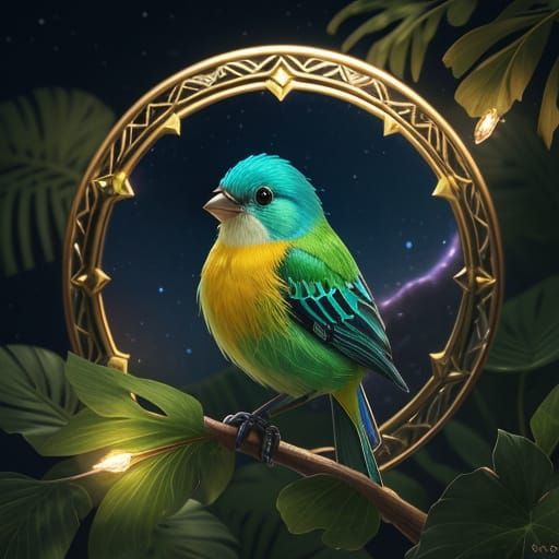 Bioluminescent Tanager: Pixar Meets Art Nouveau