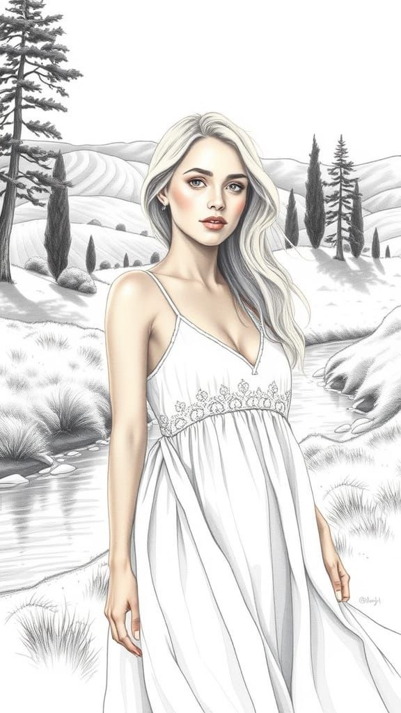 Gentle Woman in an Idyllic Landscape