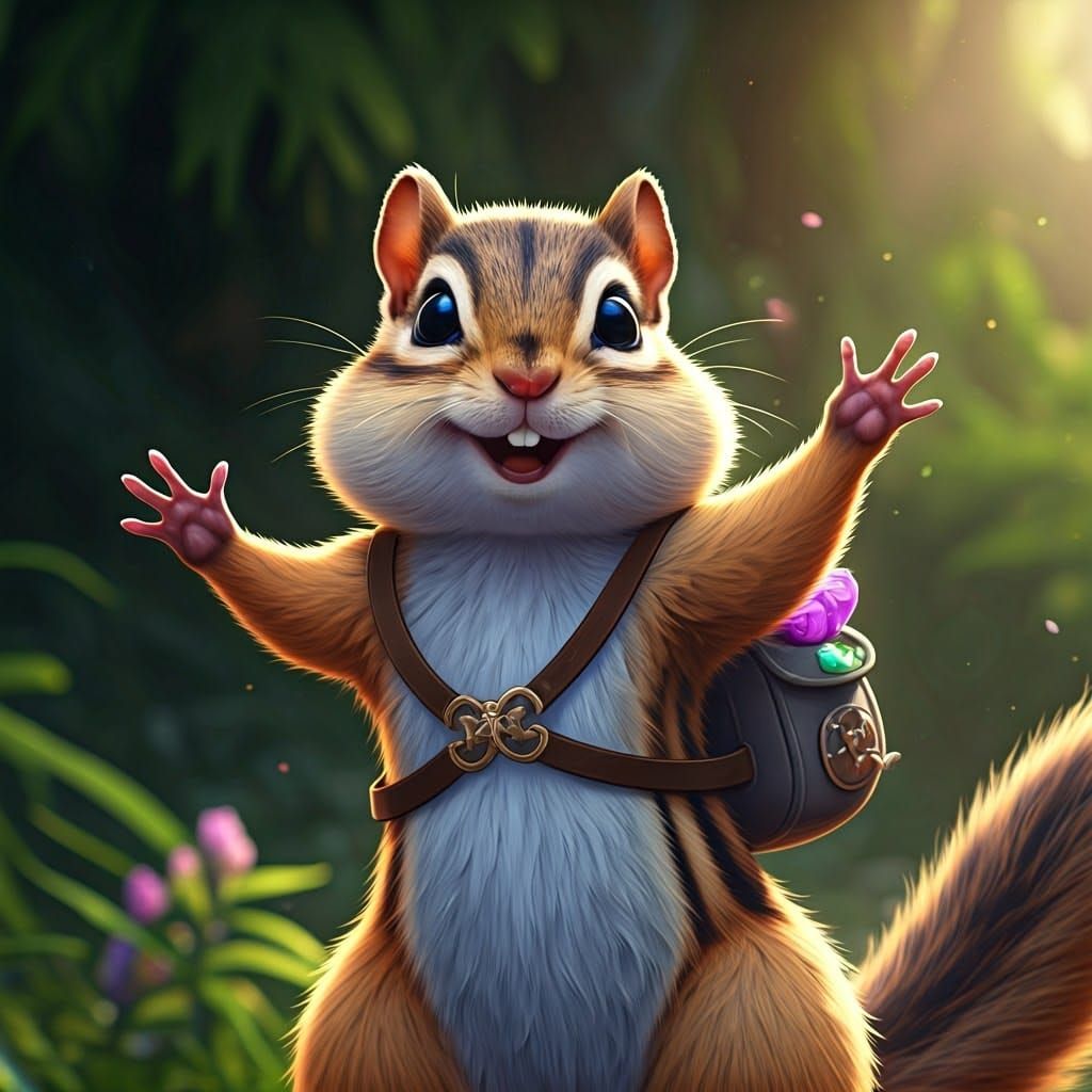 Chipmunk Photobomb in Lush Anime Forest