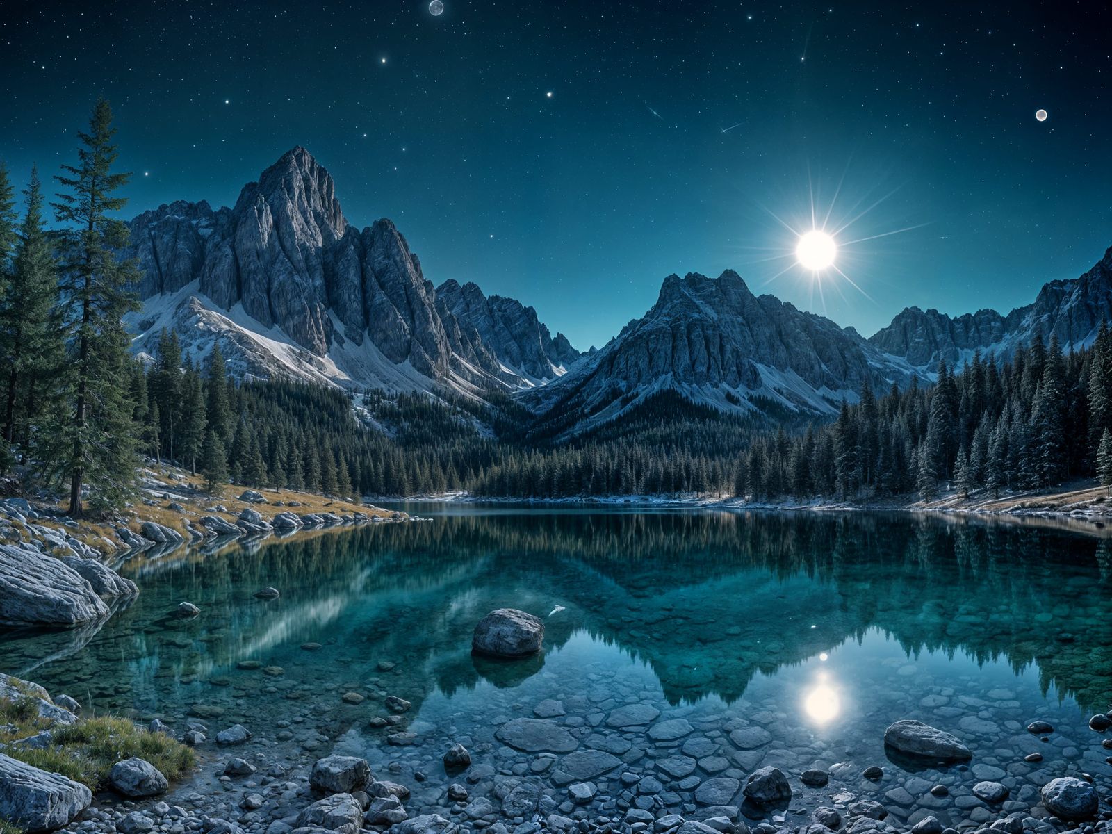 Vorderer Gosausee Lake Under Starry Night Sky
