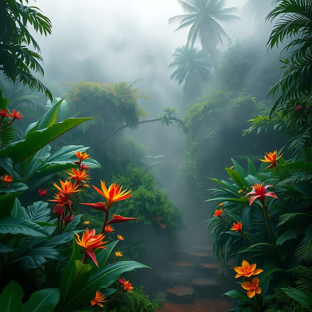 Ethereal Tropical Oasis in Rainforest Paradise