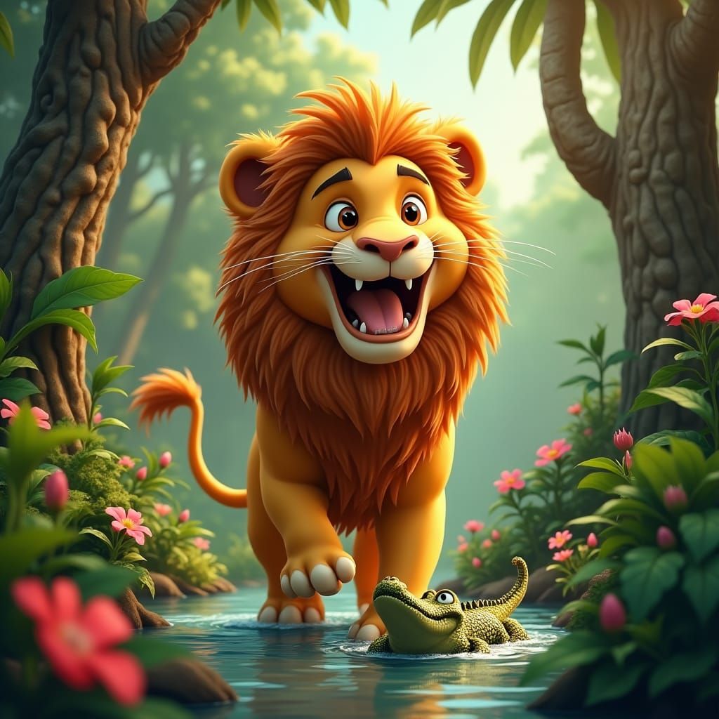 Friendly Lion Introduces Jungle Friends