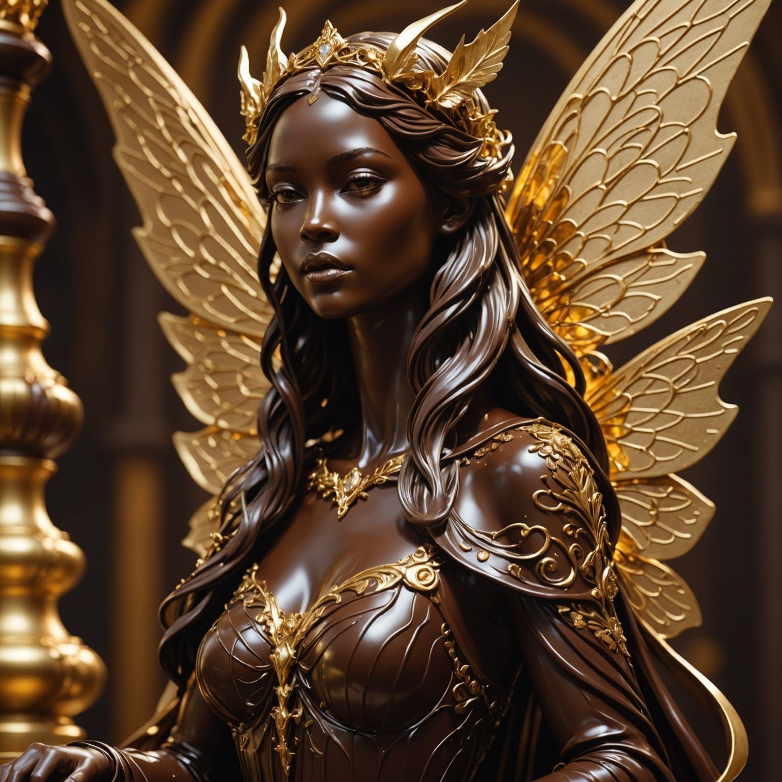 Melting Chocolate Fairy Queen Sculpture in Hyperrealistic St...