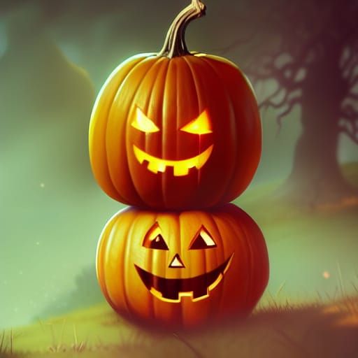 Adorable Smiling Halloween Pumpkin: Fantasy Concept Art