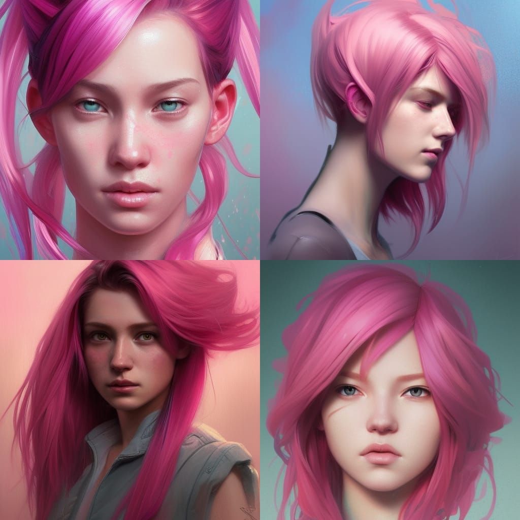 Detailed Pink Hair Portrait in Art Nouveau Style