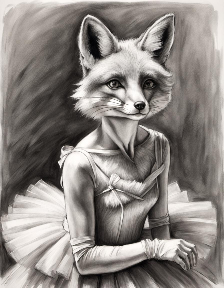 Fox Ballerina: Graphite Sketch in Degas Style