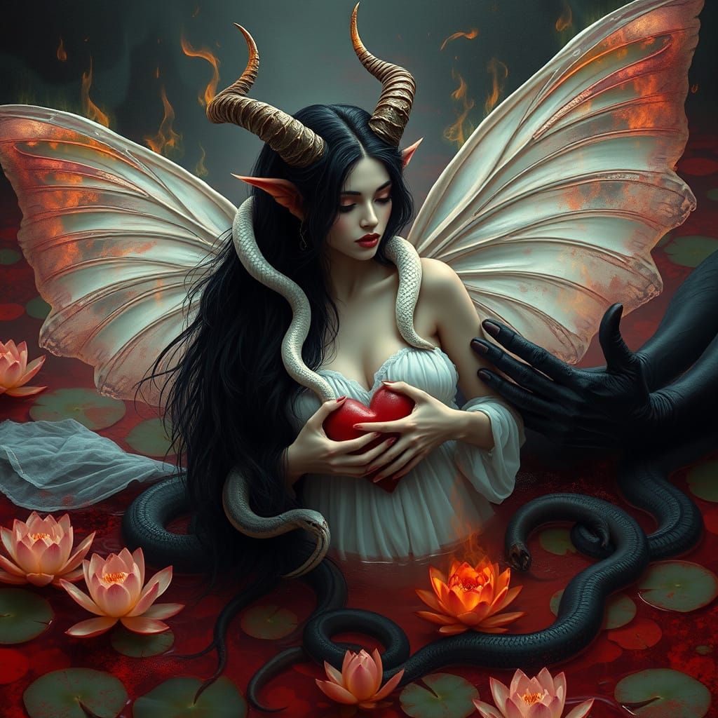 Gothic Woman with Snakes and Butterfly Wings