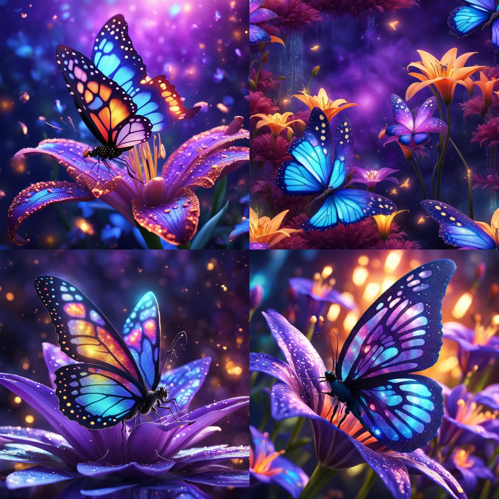 Glittery Butterfly on Vibrant Lily: Fantasy Concept Art