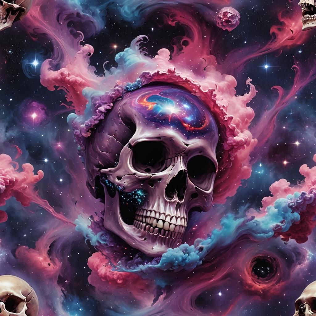 Cosmic Skull in Surreal Abstract Expressionism