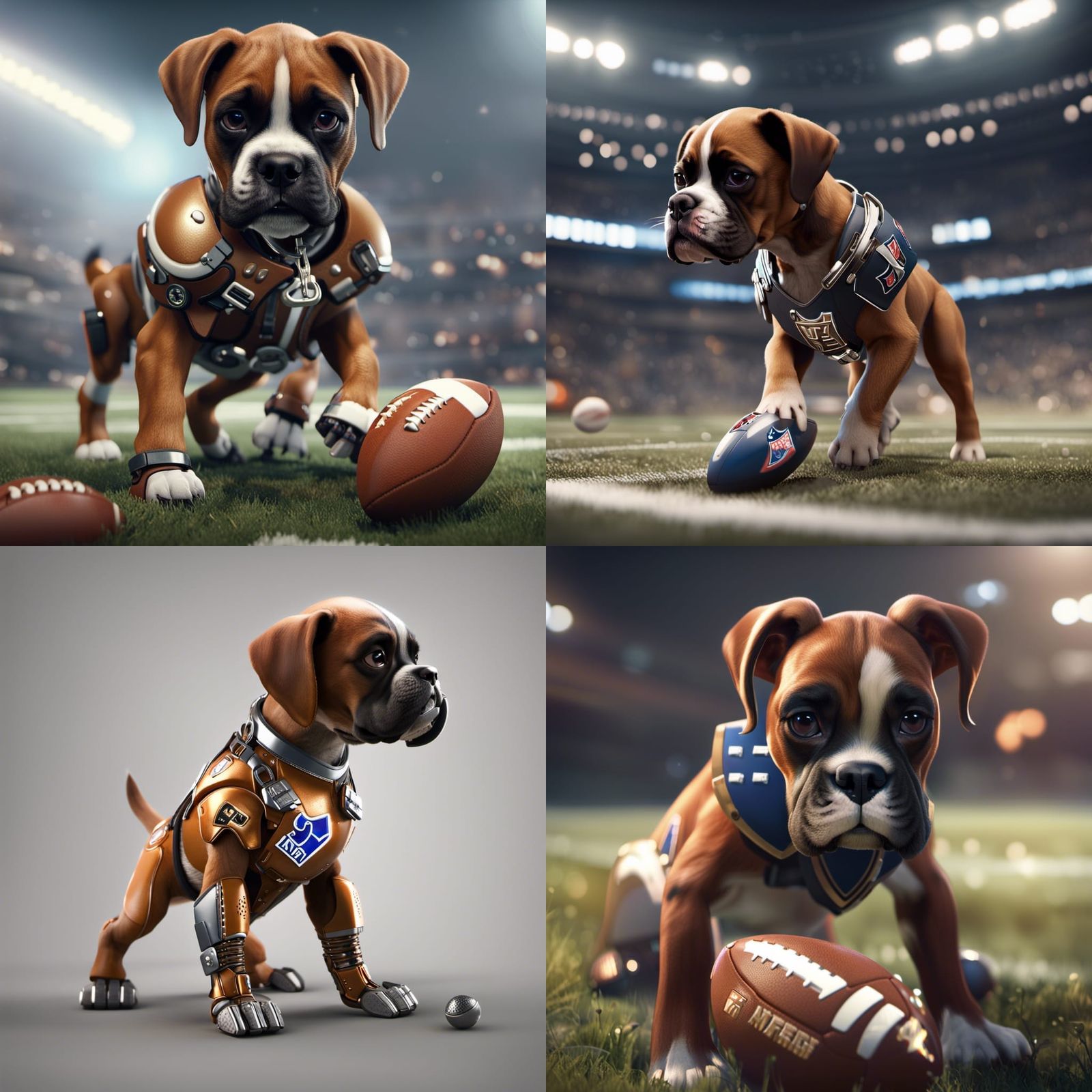 Boxer Puppy Plays Football: Sci-Fi Digital Art