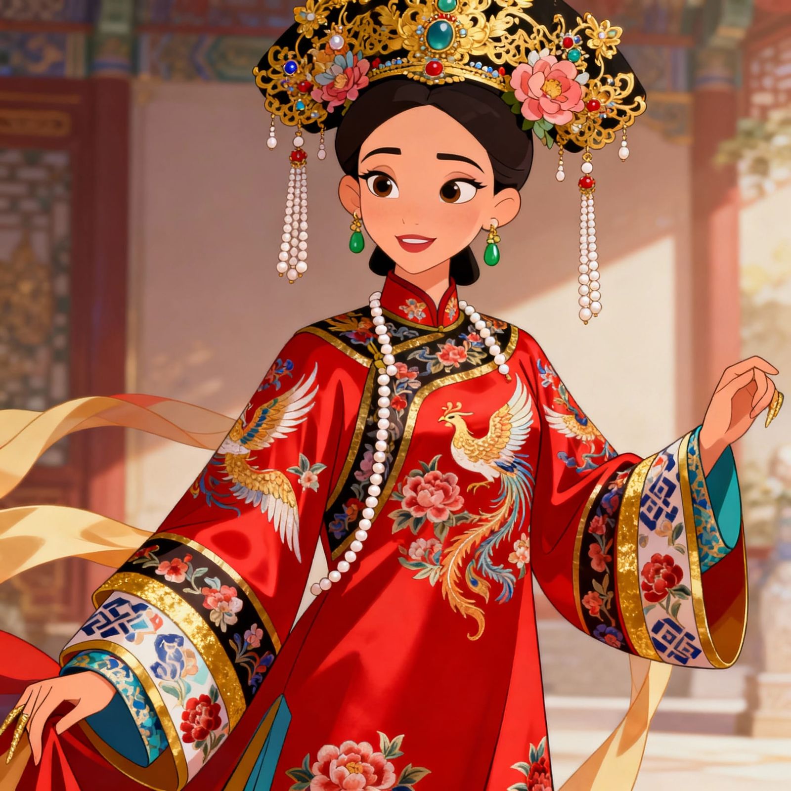 Disney Style Qing Dynasty Woman in Ornate Headdress