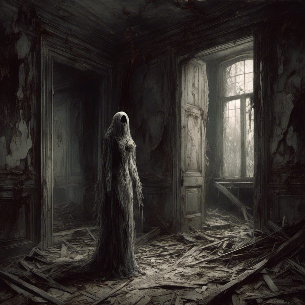 Ethereal Ghost in Decaying Mansion, Macabre Horror