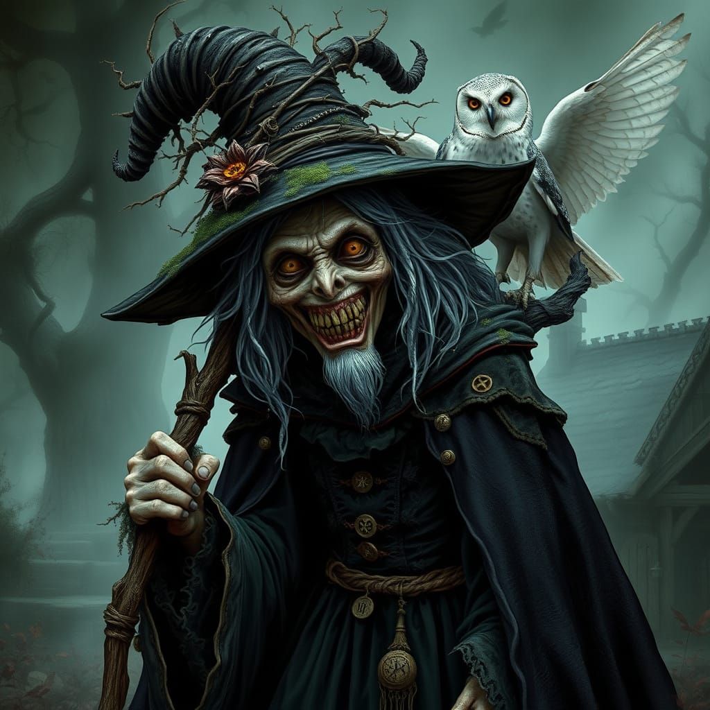 Elderly Forest Witch in Gothic Regalia
