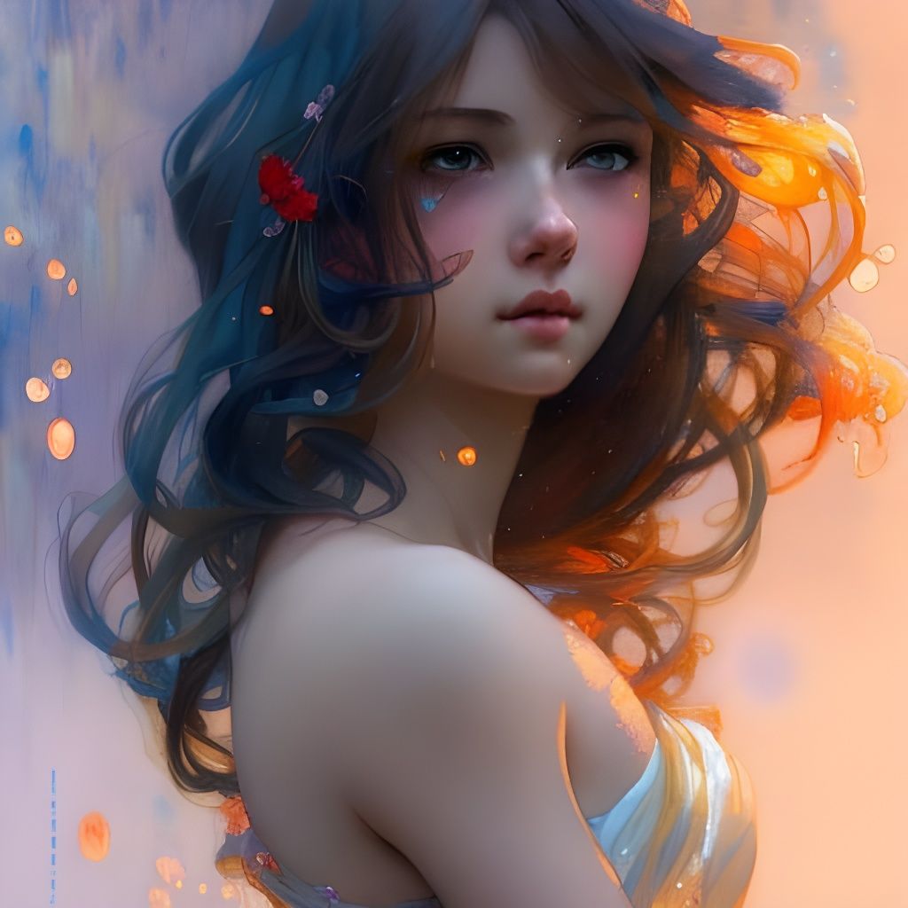 Anime Girl with Water Hair: Watercolour Portrait