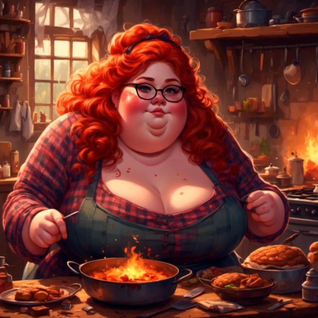 Curvy Scottish Woman Cooking Dinner on the Moor