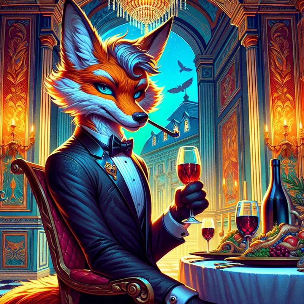 Fox in Tuxedo at Fantasy Dinner Party