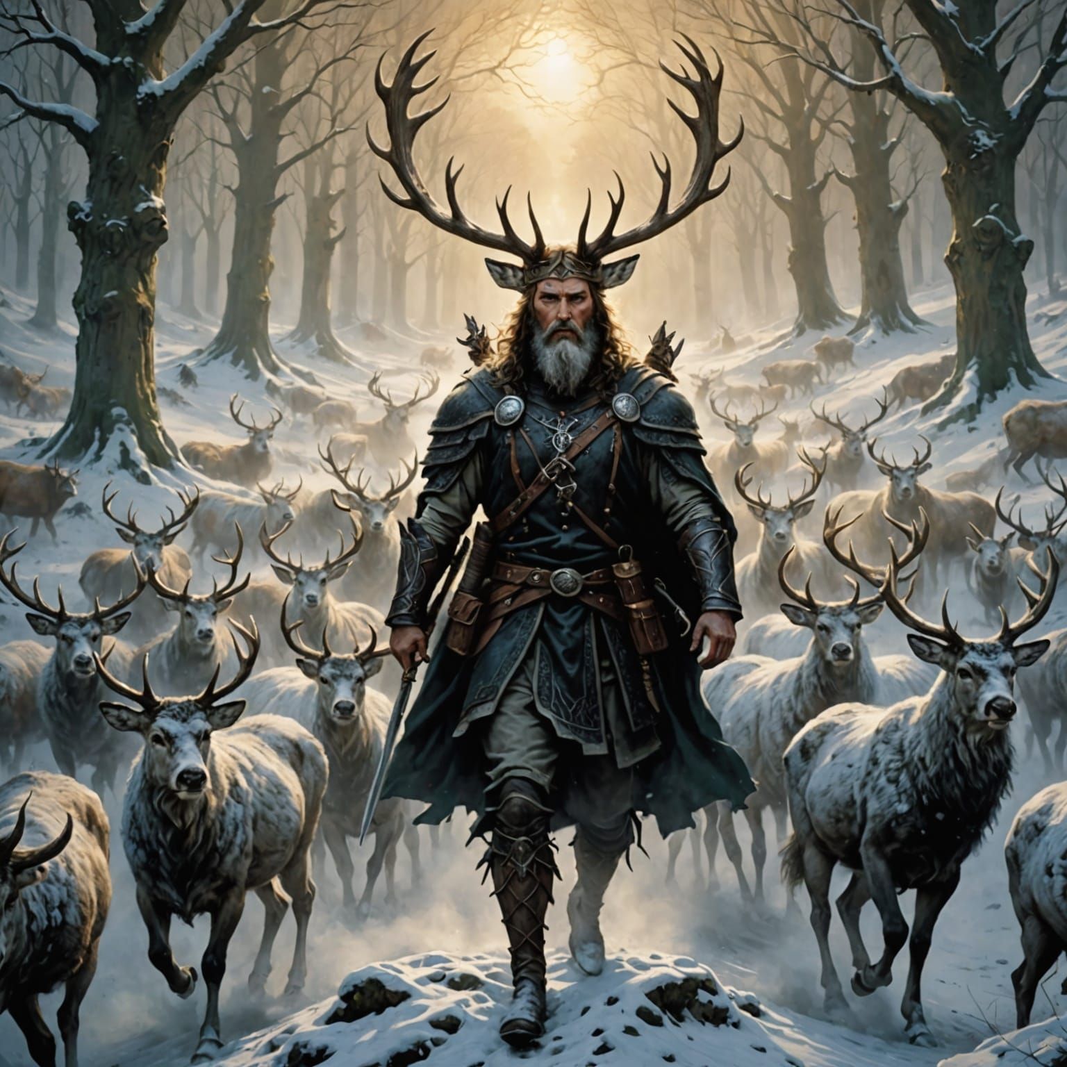 Energetic Satyr King in a Vibrant Pagan Aesthetic