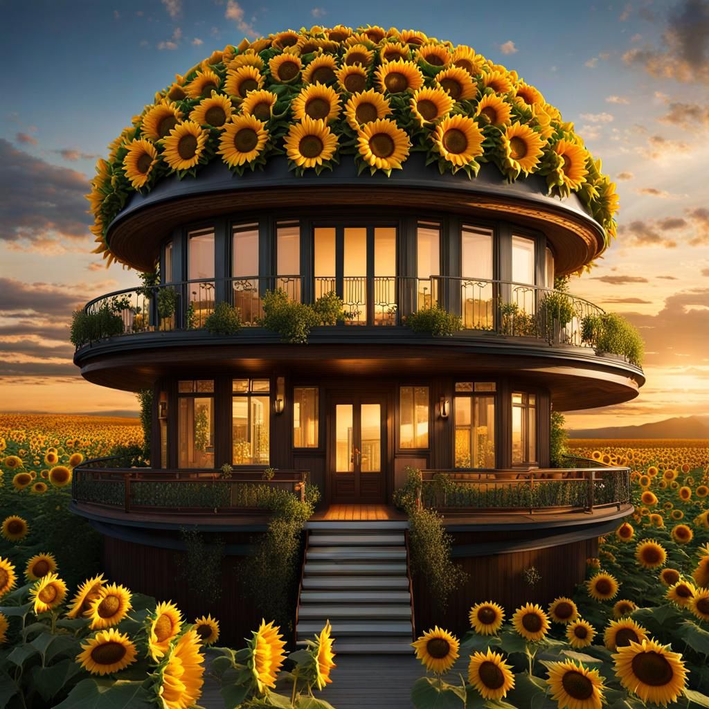 Surreal Sunflower House in Fantasycore Style