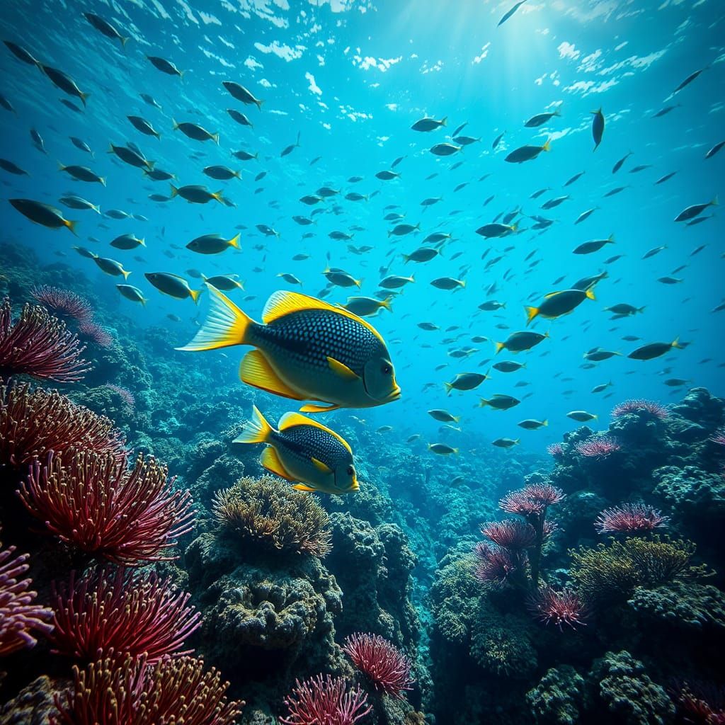 Vibrant Coral Reef Teeming with Tropical Fish