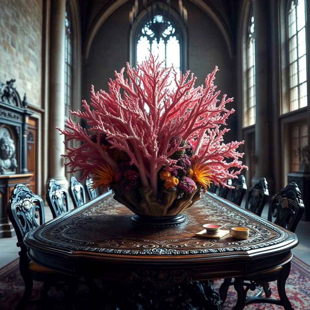 Vivid Coral Reef Centerpiece in Ornate Castle