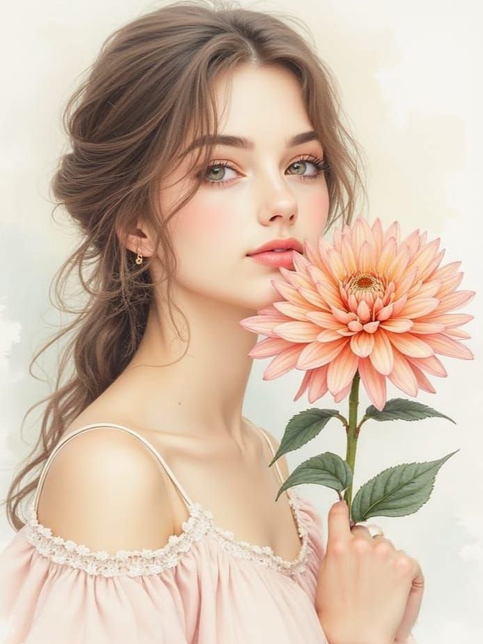 Delicate Chrysanthemum Portrait in Soft Watercolor
