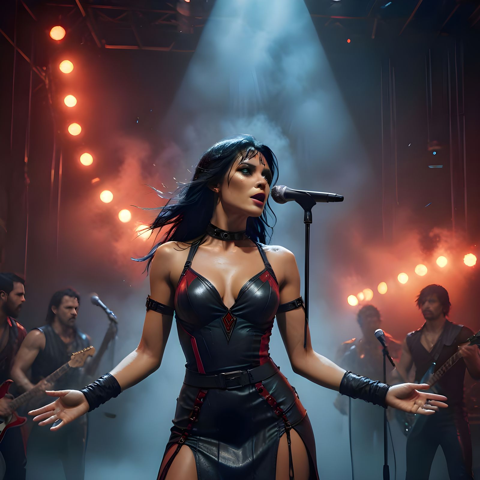 Sultry Amazonian Rockstar Performs Under Stage Lights