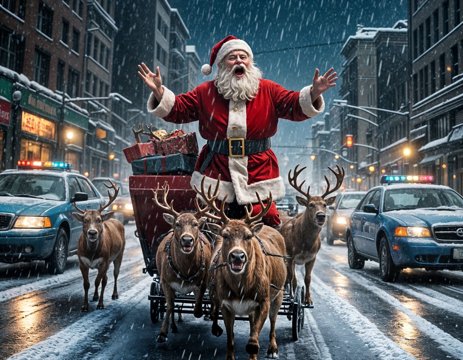 Santa Sleigh Stranded in Urban Gridlock