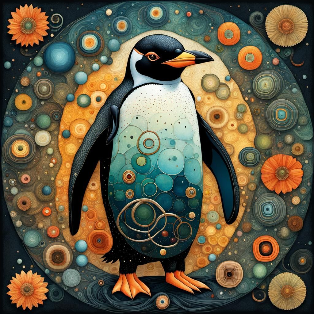 Metal Ring Penguin: Whimsical Dark Folk Art