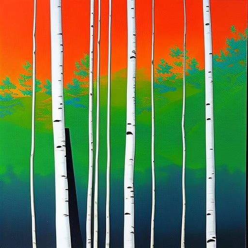 Abstract Aspen Tree in Complementary Colors