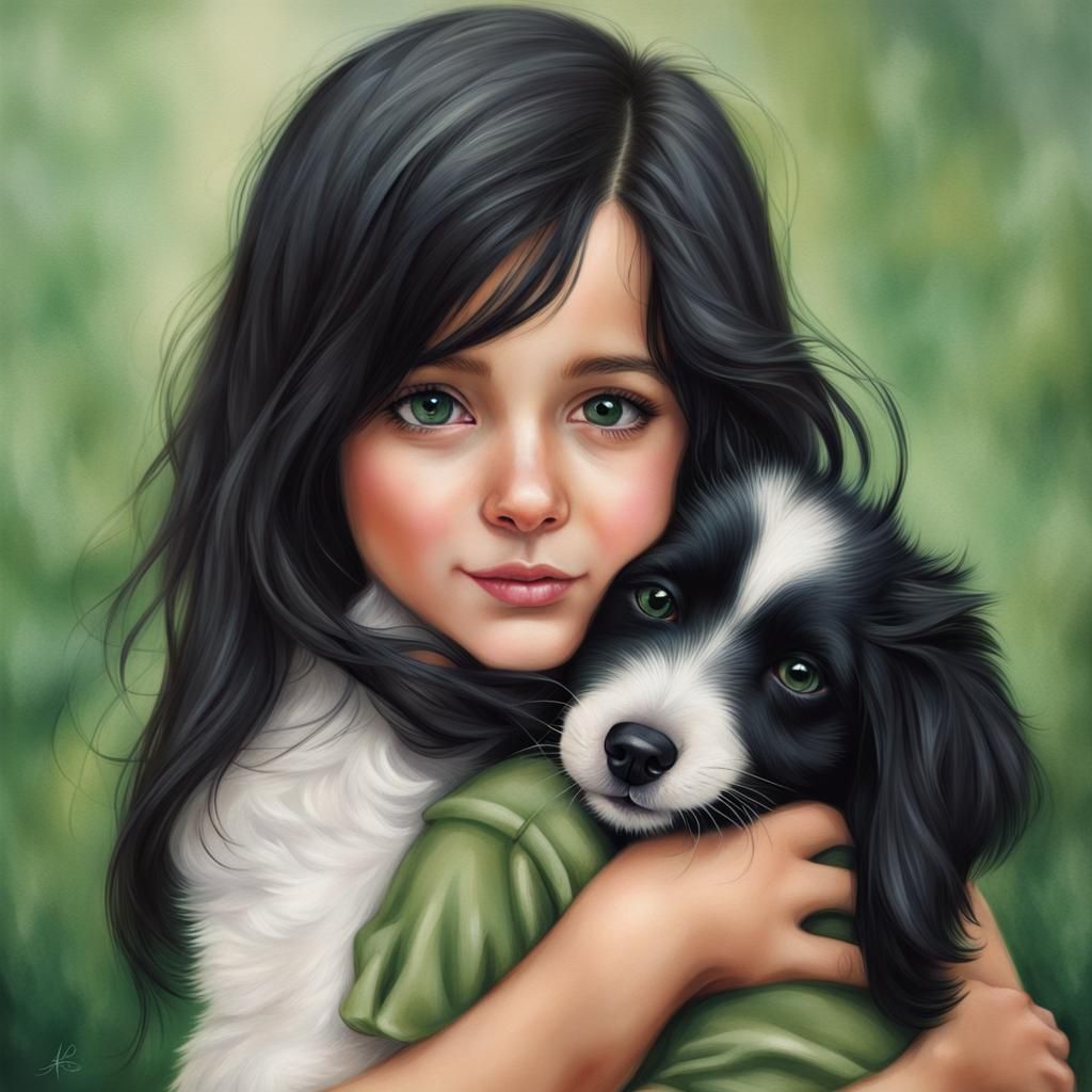 Girl with Puppy: Close-Up Portrait of Affection
