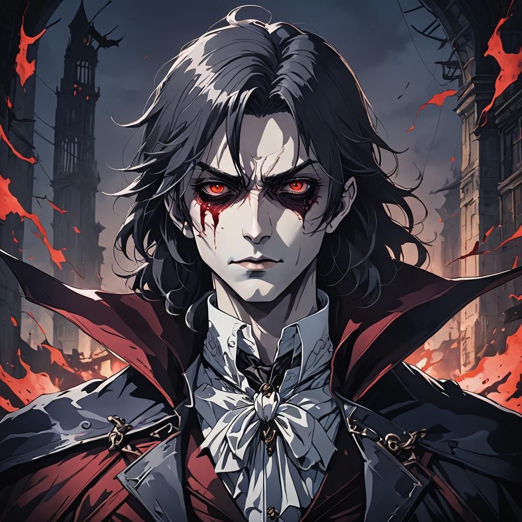 Anime Vampire in Cel-Shaded Manga Style