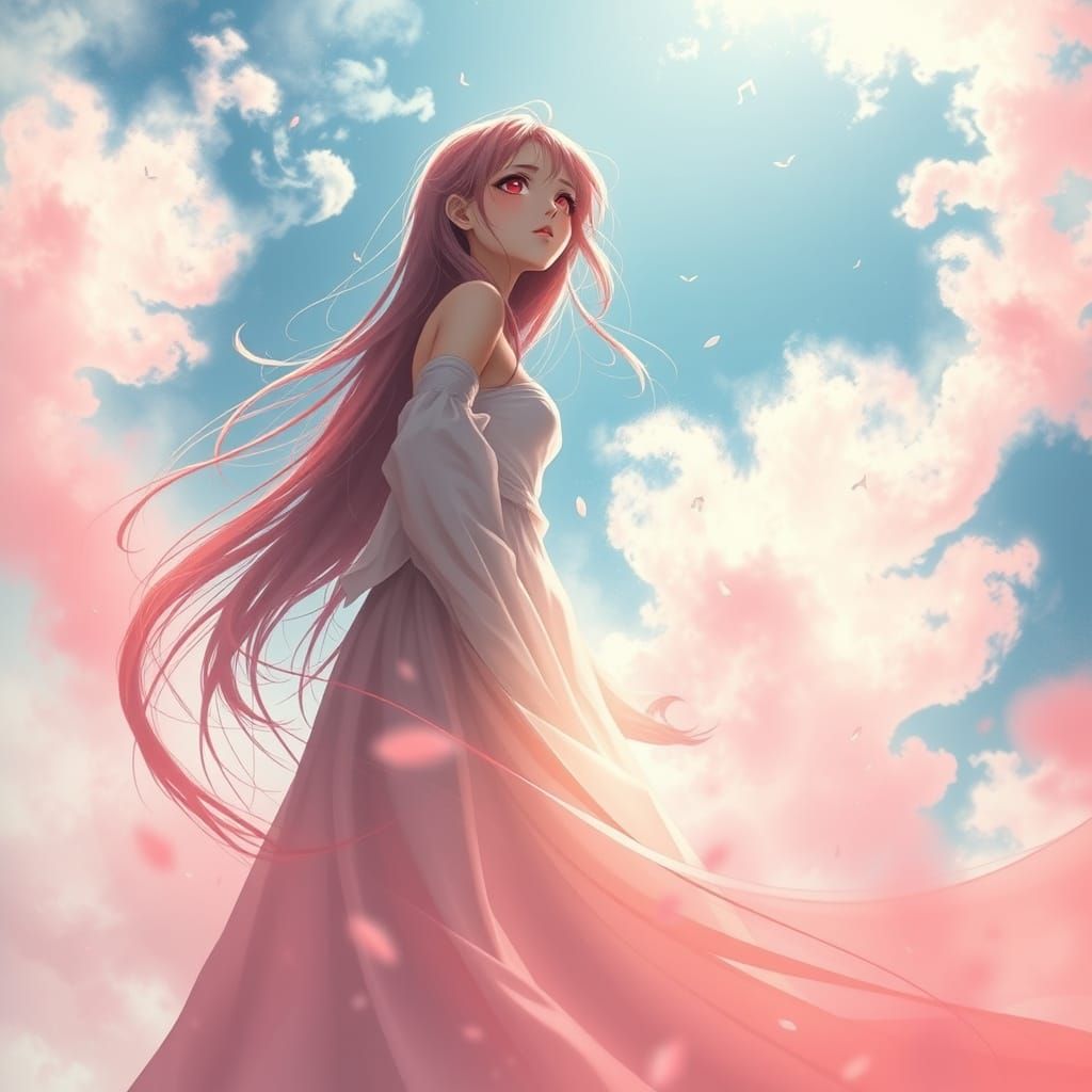 Ethereal Girl Gazing Upward in Mystical Disney-Inspired Scen...